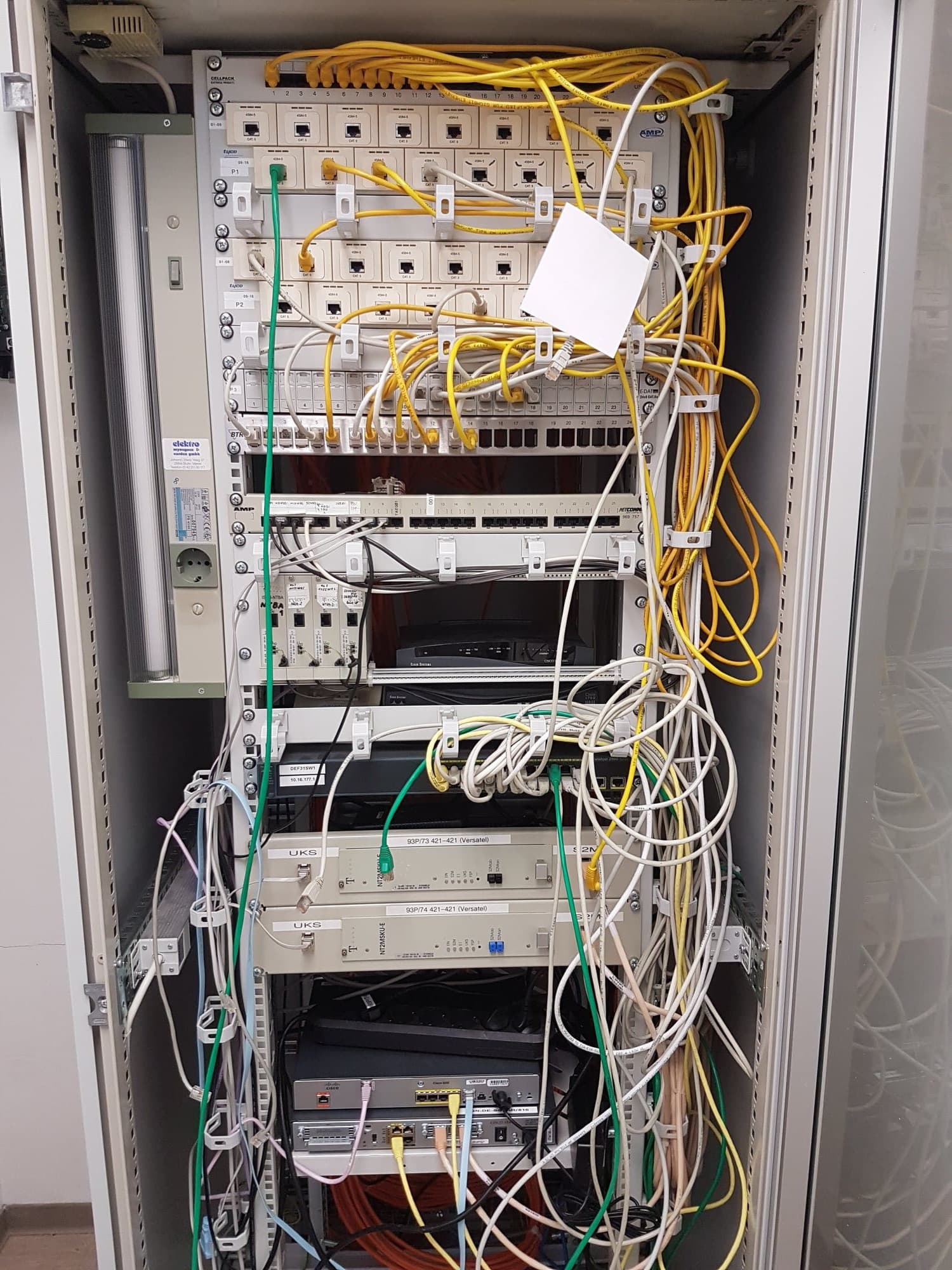 Server rack — patch panels, switches, cables