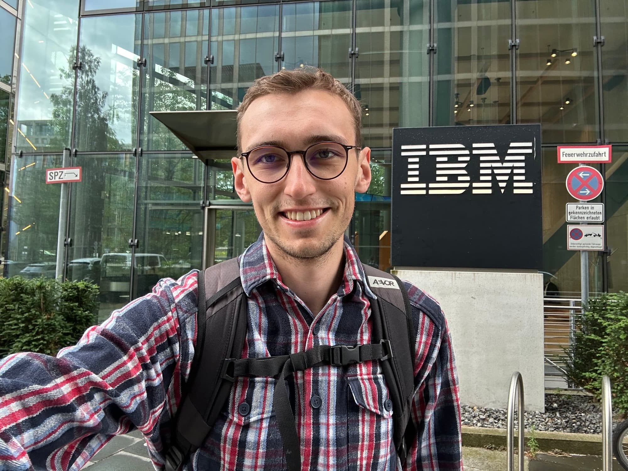 Julian in front of IBM office entrance